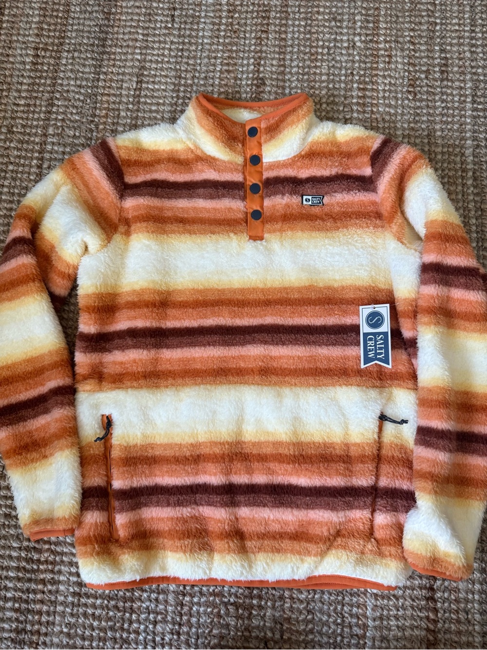 Salty Crew Orange Cream Striped Fleece Zip-Front Pullover